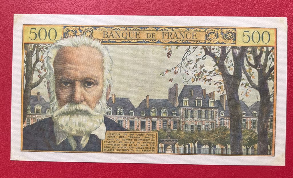 billet 5 nouveaux francs sur 500 Francs Victor Hugo